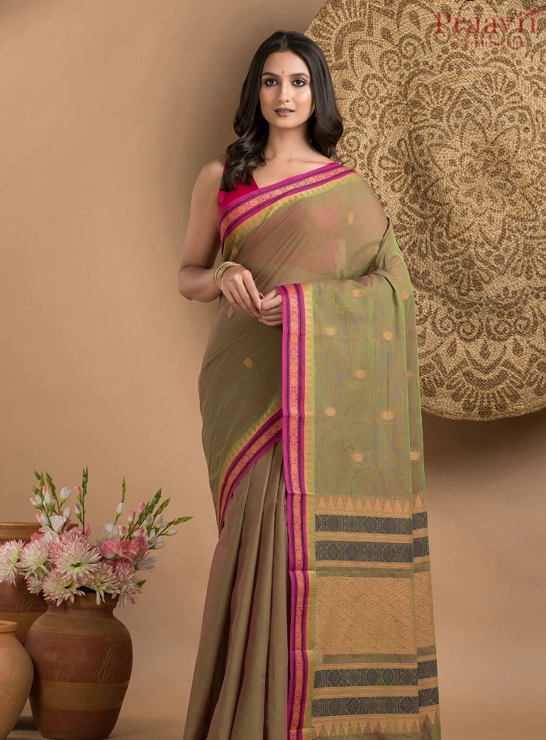 Olive Green Pure South Cotton Saree