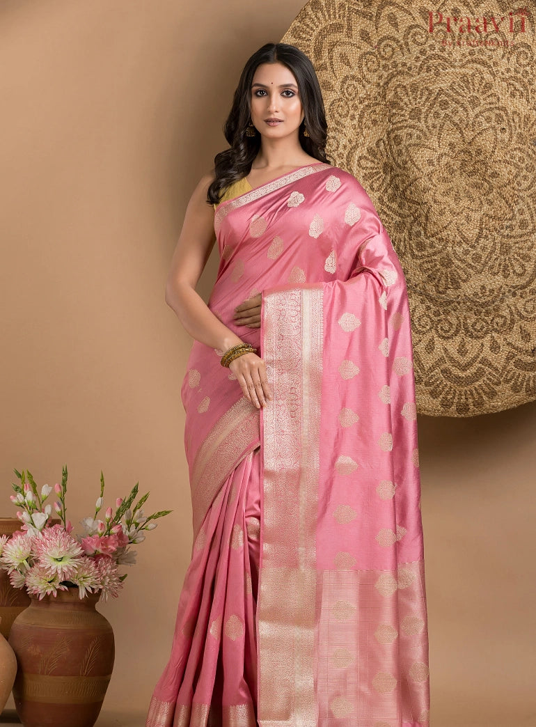 Onion Pink Semi Silk Saree