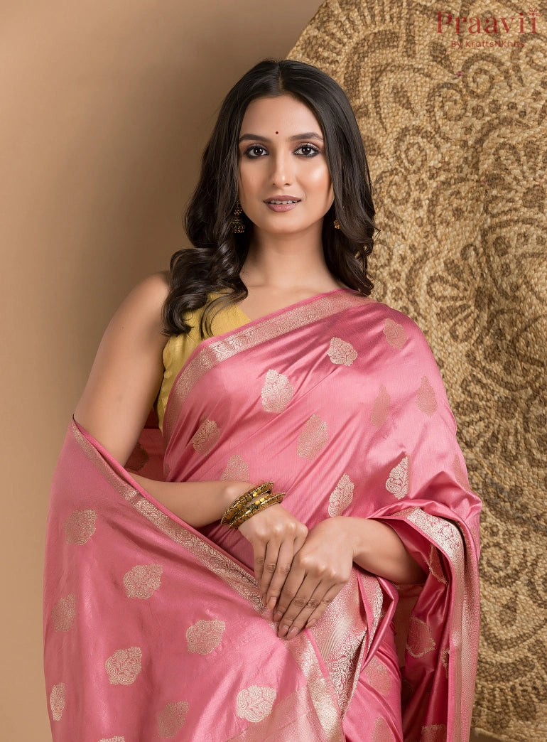 Onion Pink Semi Silk Saree