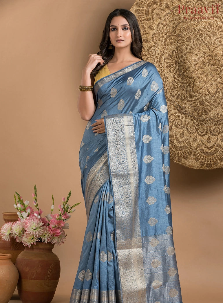 Steel Blue Silk Saree