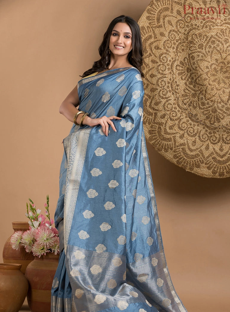 Steel Blue Silk Saree