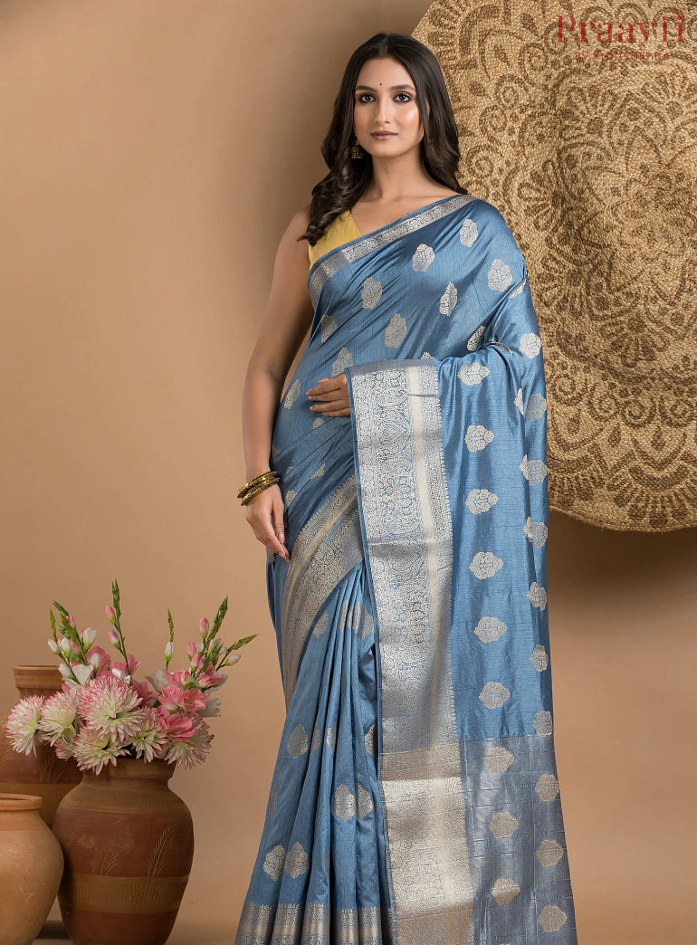 Steel Blue Silk Saree