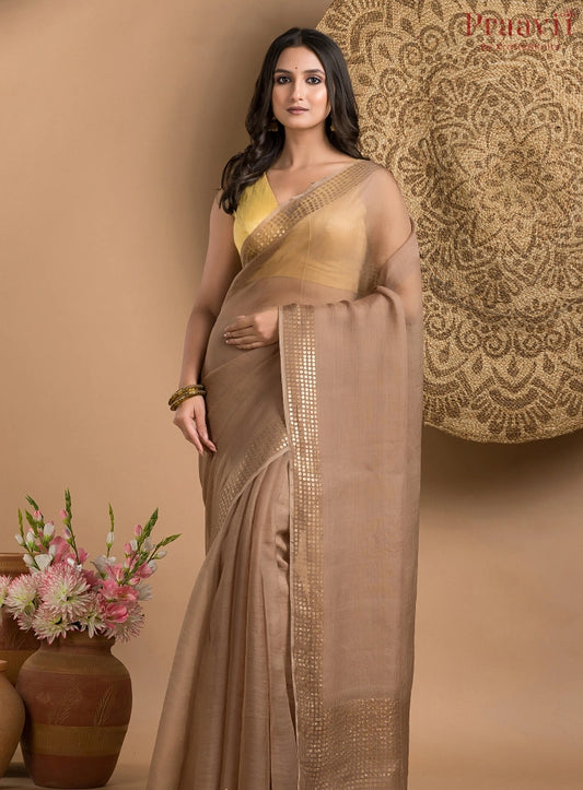 Soft Brown Pure Muslin Saree