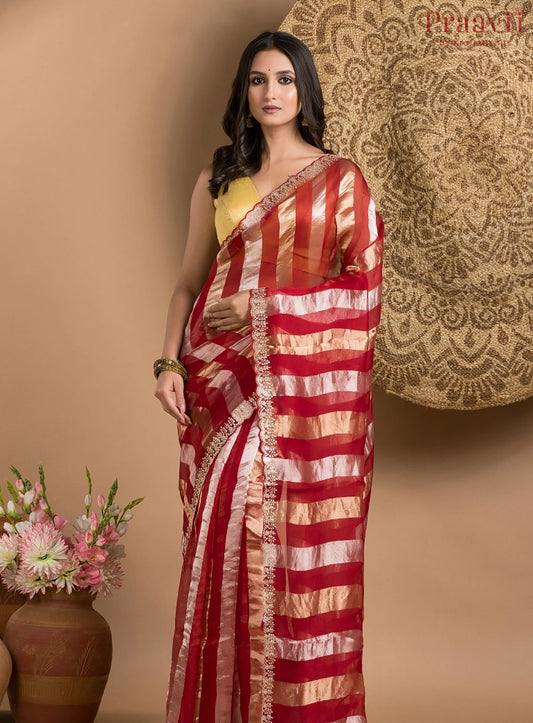 Red and Gold Tissue Saree