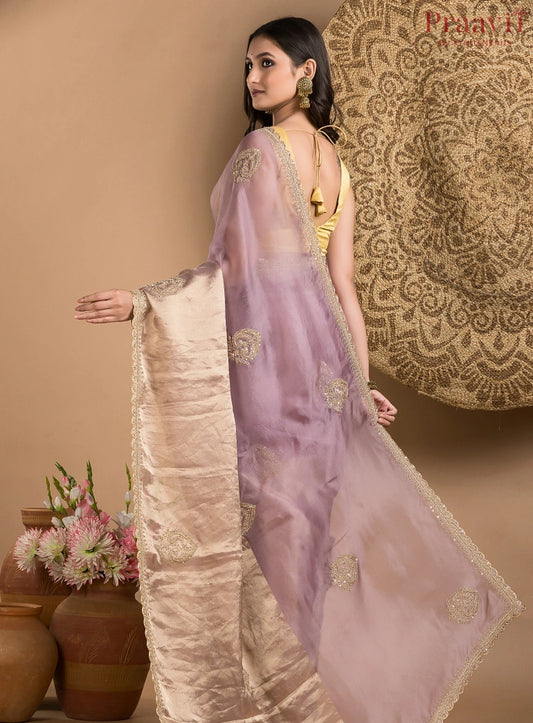 Violet and Gold Tissue Saree