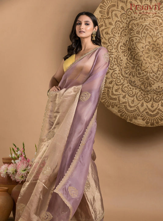 Violet and Gold Tissue Saree