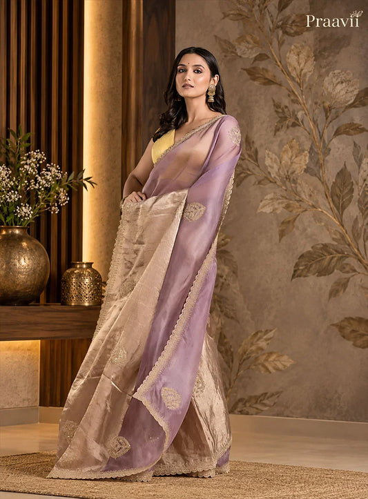 Violet and Gold Tissue Saree