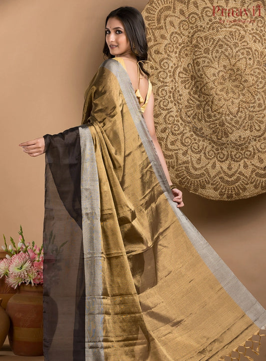 Black and Gold Chanderi Tissue Saree