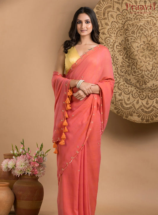 Carrot Orange Mul Cotton Saree