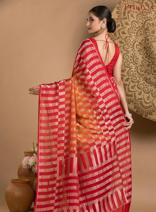 Red and Orange Khaddi saree