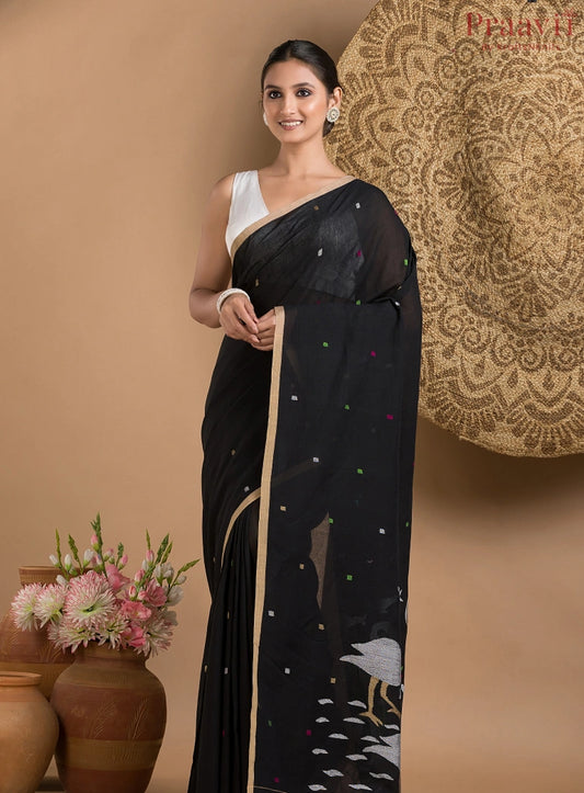 Black Cotton Jamdani saree