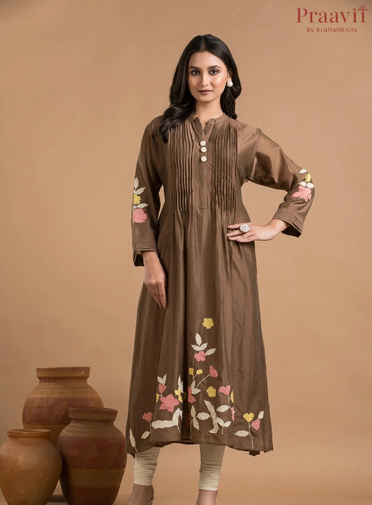 Brown Mul Chanderi Dress