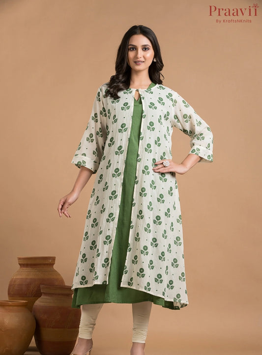 Green & White Shrug with a Sleeveless Inner