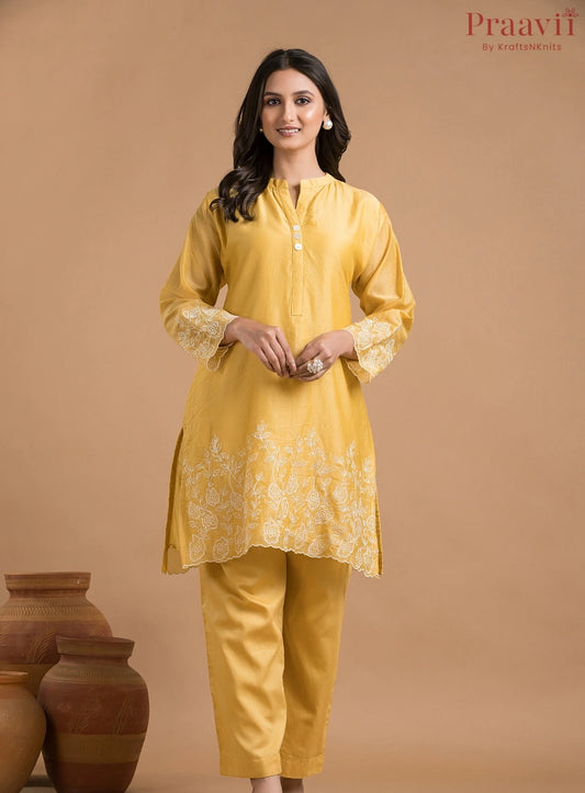 Yellow Mul Chanderi Coord Set