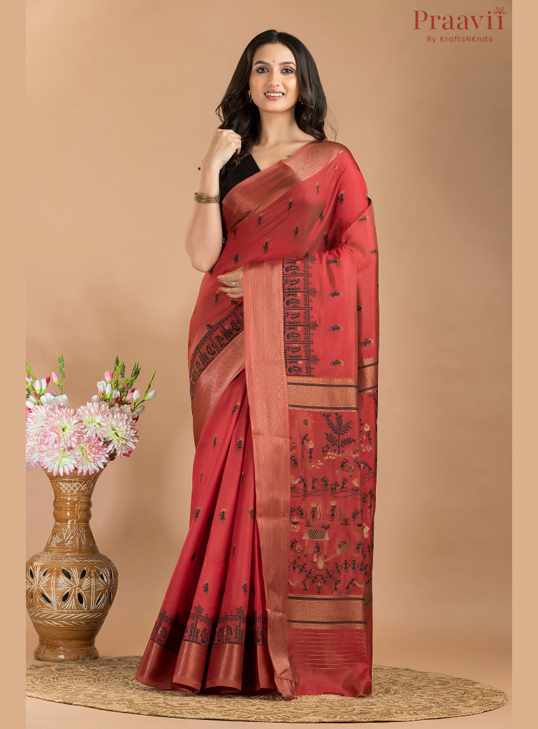 Maroon Semi Tussar Saree with Baluchari Motifs