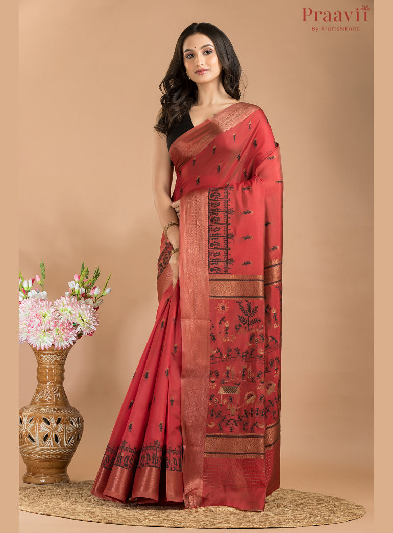 Maroon Semi Tussar Saree with Baluchari Motifs