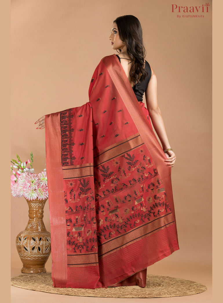 Maroon Semi Tussar Saree with Baluchari Motifs