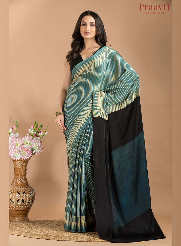 Blue Grey Ajrakh Modal Saree