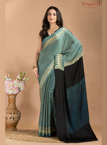 Blue Grey Ajrakh Modal Saree
