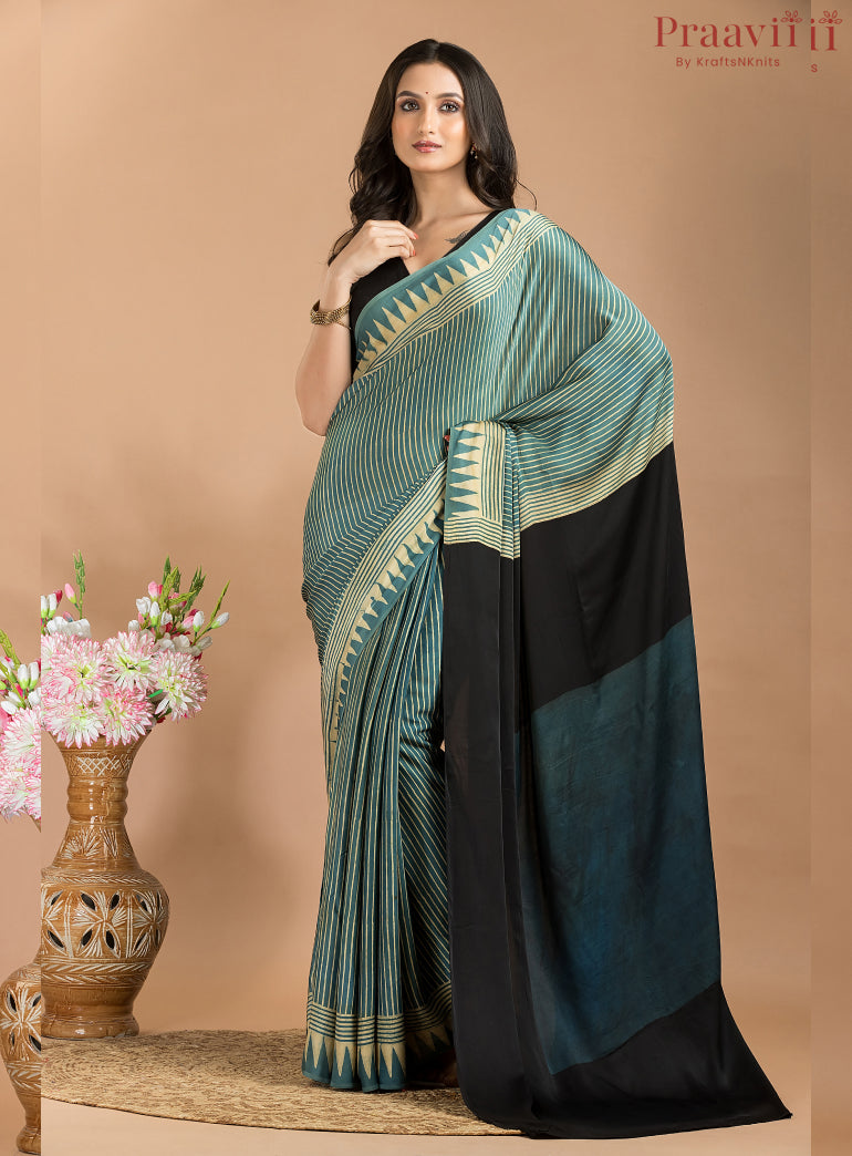 Blue Grey Ajrakh Modal Saree