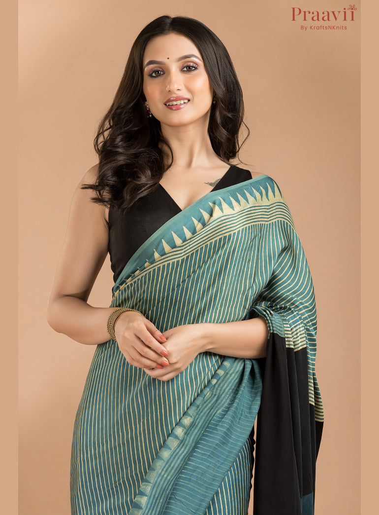 Blue Grey Ajrakh Modal Saree
