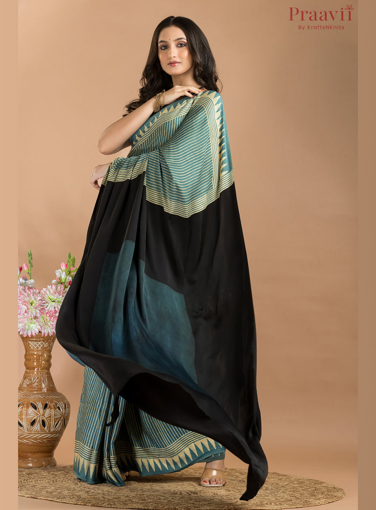 Blue Grey Ajrakh Modal Saree