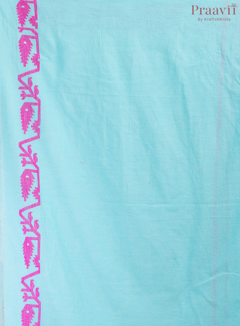 Blue and Pink Soft Cotton Jamdani Saree