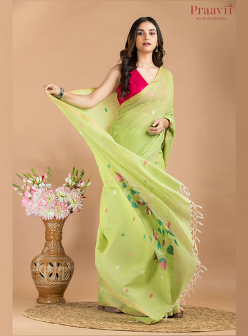 Pista Green pure cotton Jamdani saree