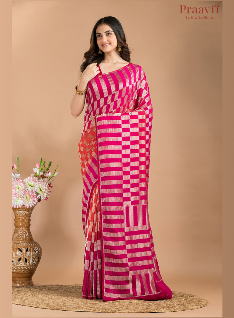 Pink & Orange Red Khaddi Saree
