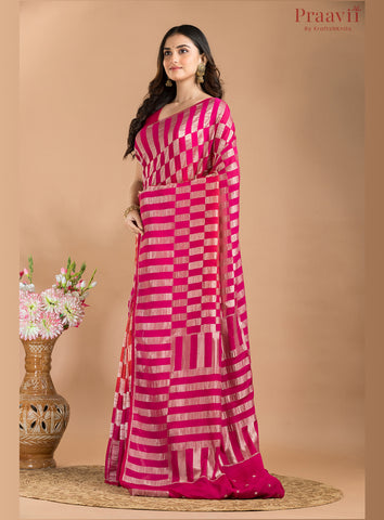 Pink & Orange Red Khaddi Saree