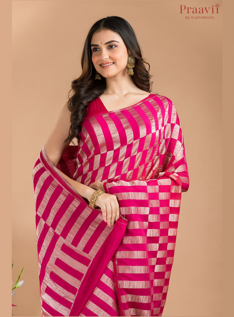 Pink & Orange Red Khaddi Saree
