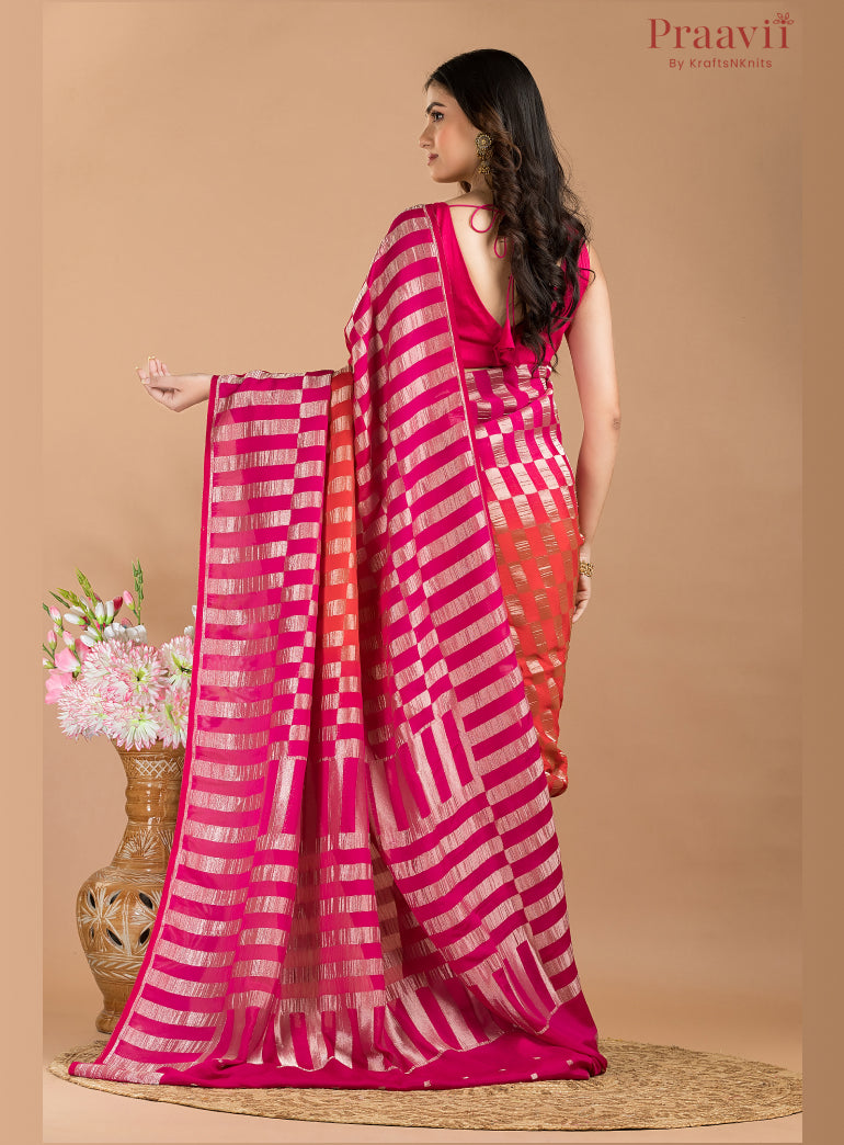 Pink & Orange Red Khaddi Saree