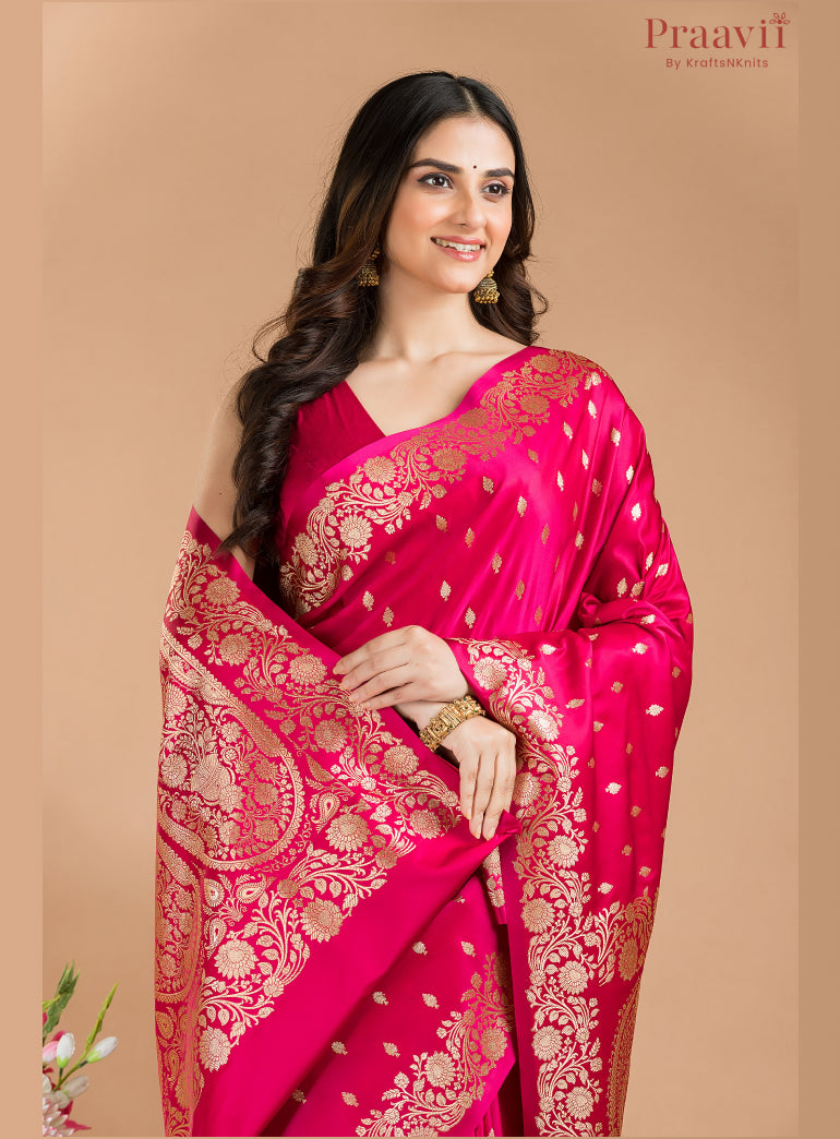 Rani Pink Semi Katan Benarasi Saree