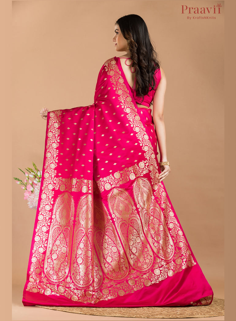 Rani Pink Semi Katan Benarasi Saree