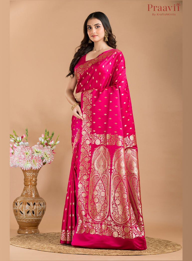 Rani Pink Semi Katan Benarasi Saree