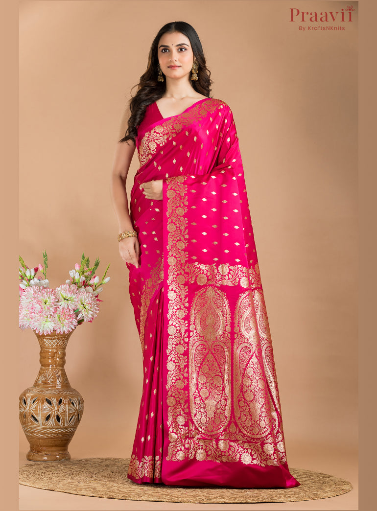 Rani Pink Semi Katan Benarasi Saree