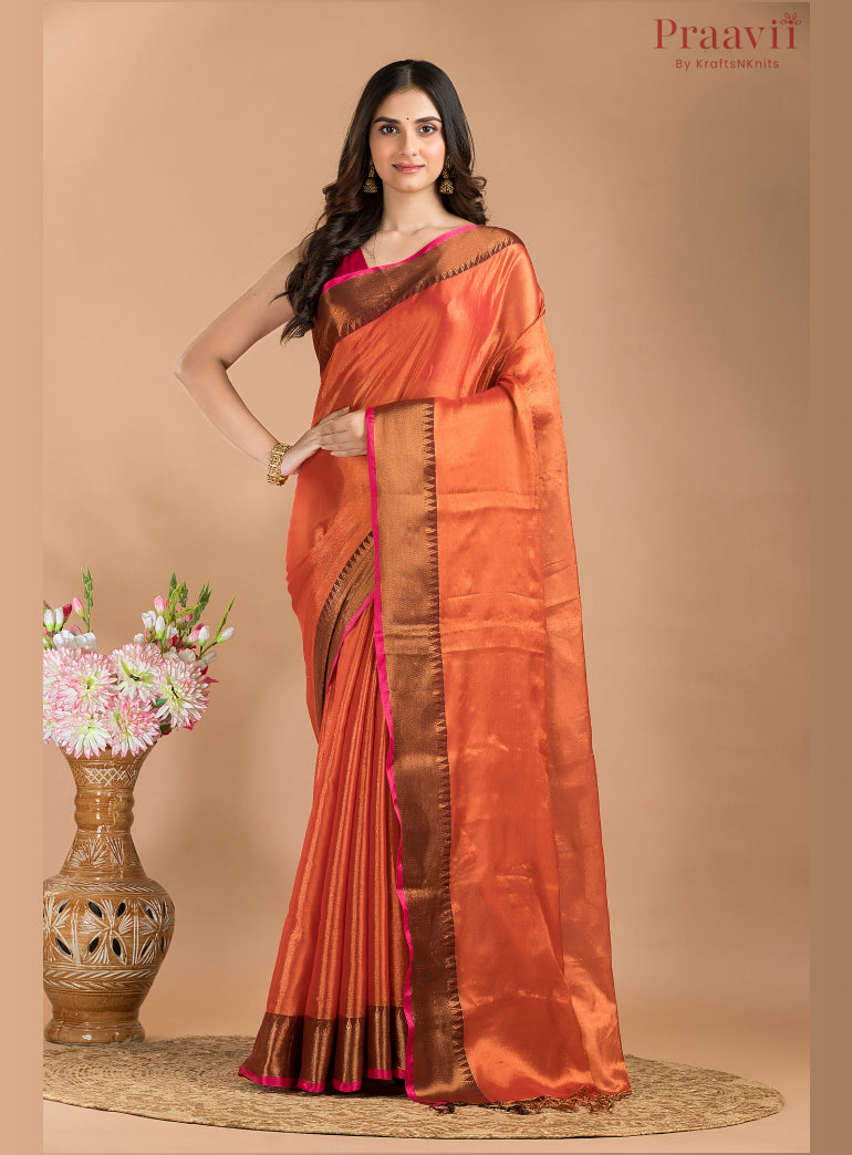 Orange Soft Tissue Mulmul Saree