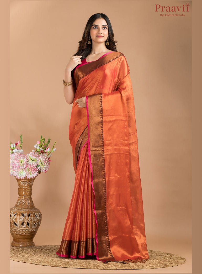 Orange Soft Tissue Mulmul Saree