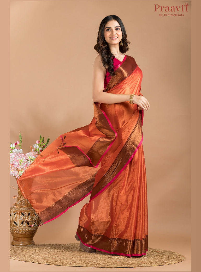 Orange Soft Tissue Mulmul Saree