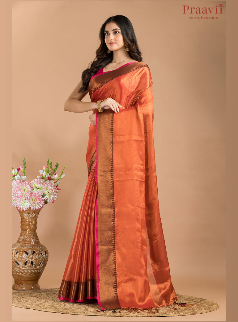 Orange Soft Tissue Mulmul Saree