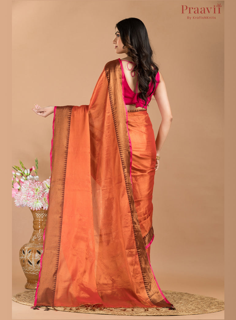 Orange Soft Tissue Mulmul Saree