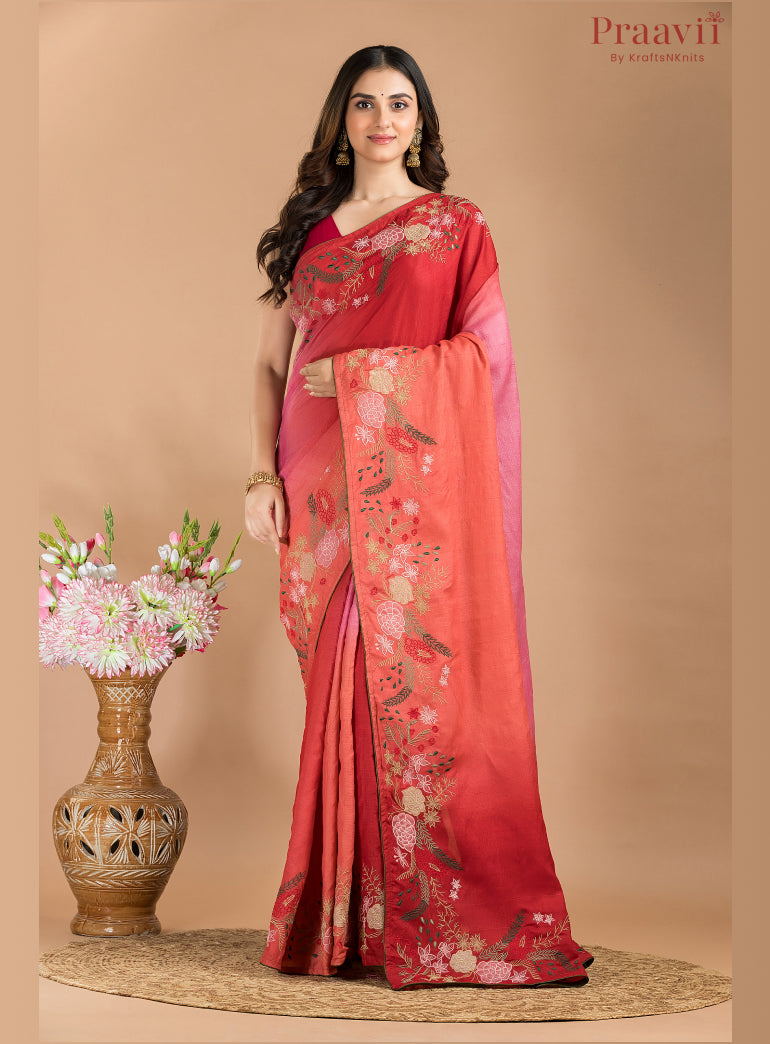 Peach Ombre Pure Gachi Tussar Saree