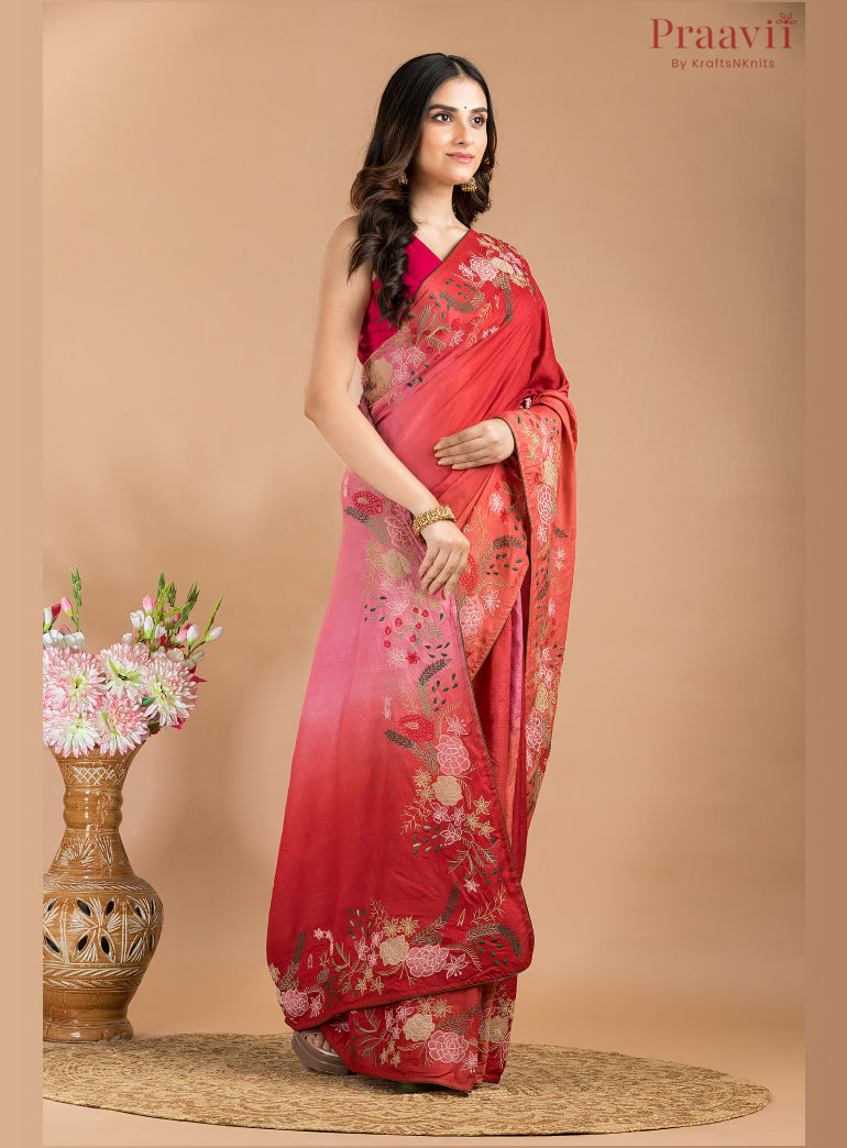 Peach Ombre Pure Gachi Tussar Saree