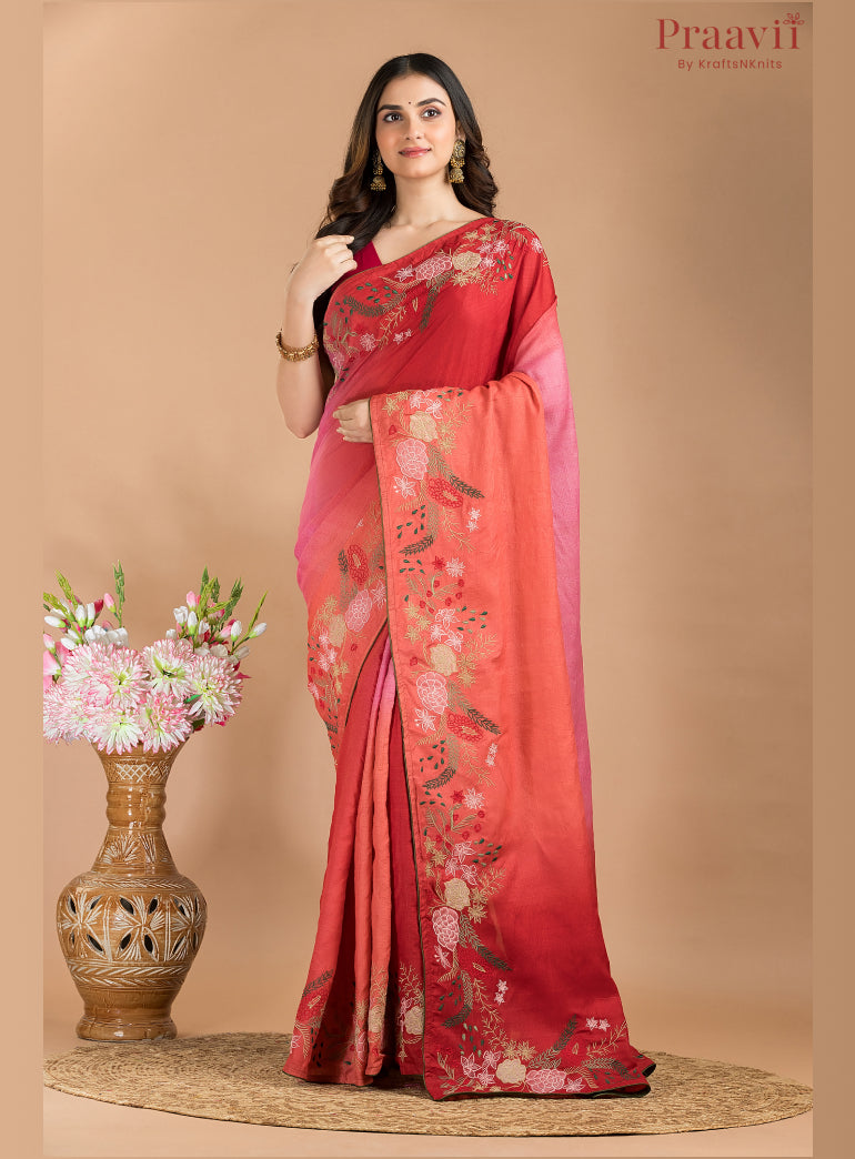 Peach Ombre Pure Gachi Tussar Saree