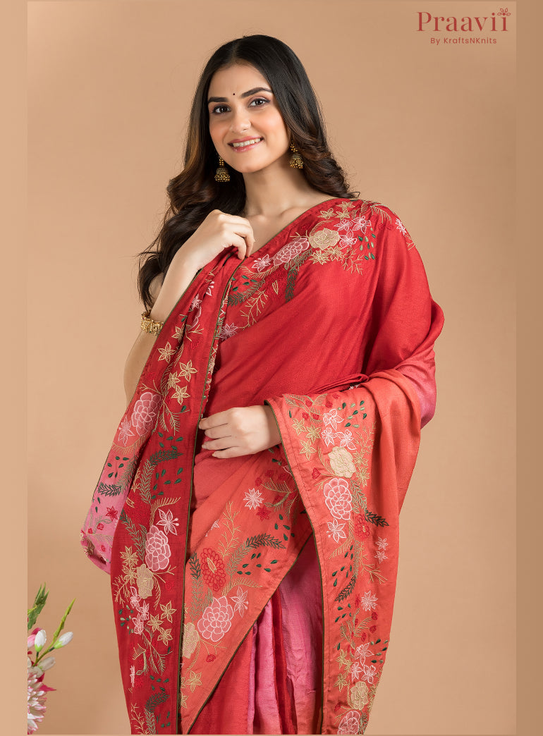 Peach Ombre Pure Gachi Tussar Saree