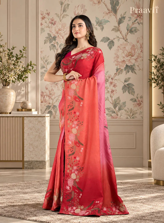 Peach Ombre Pure Gachi Tussar Saree