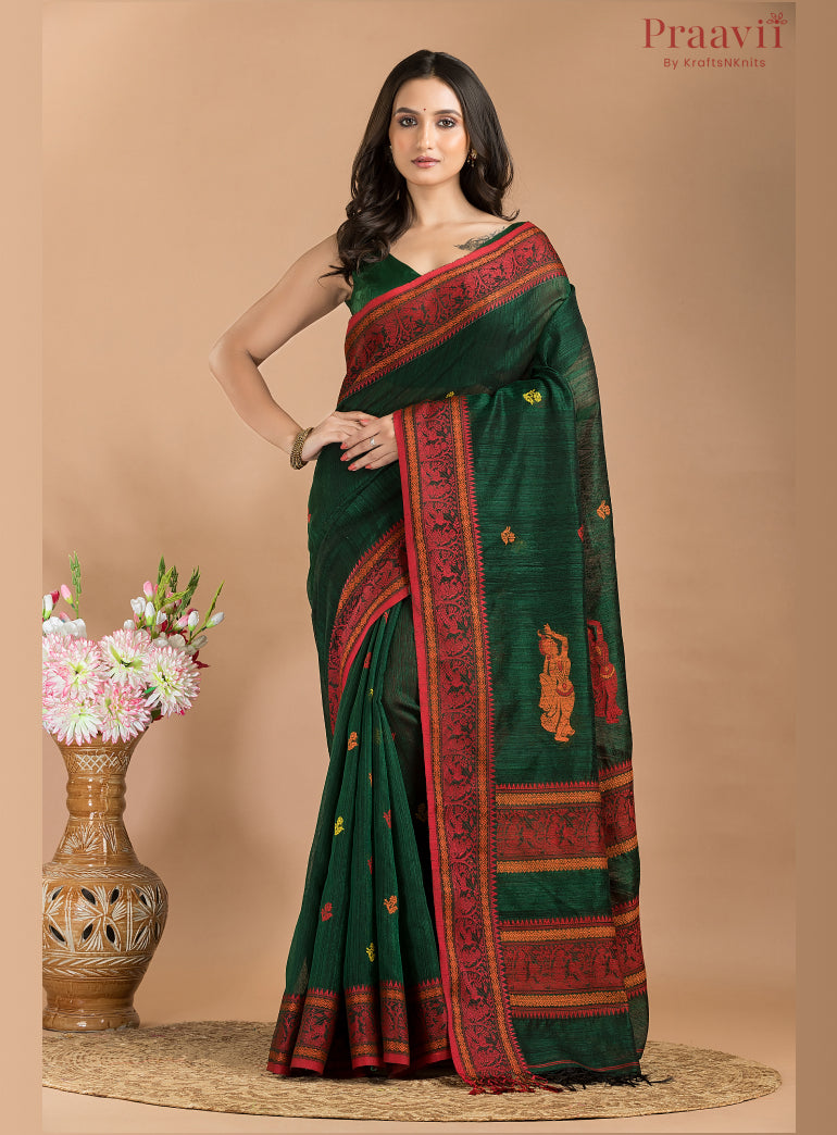 Bottle Green Pure Matka Baluchari Saree