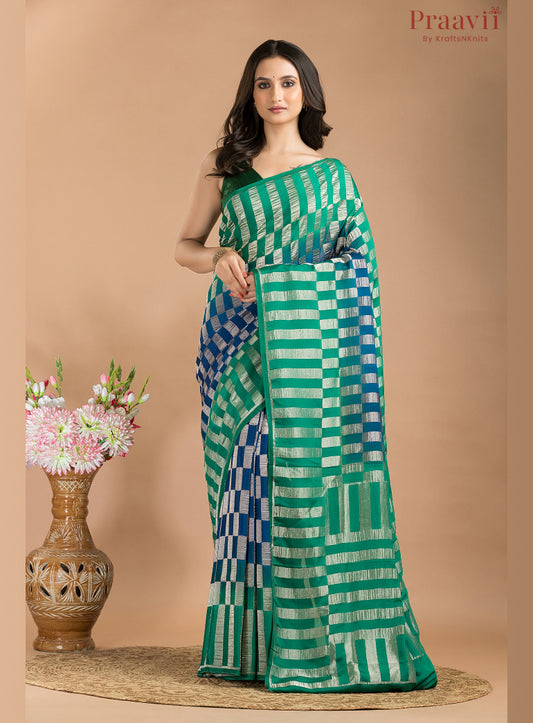 Blue and Green Khaddi Saree