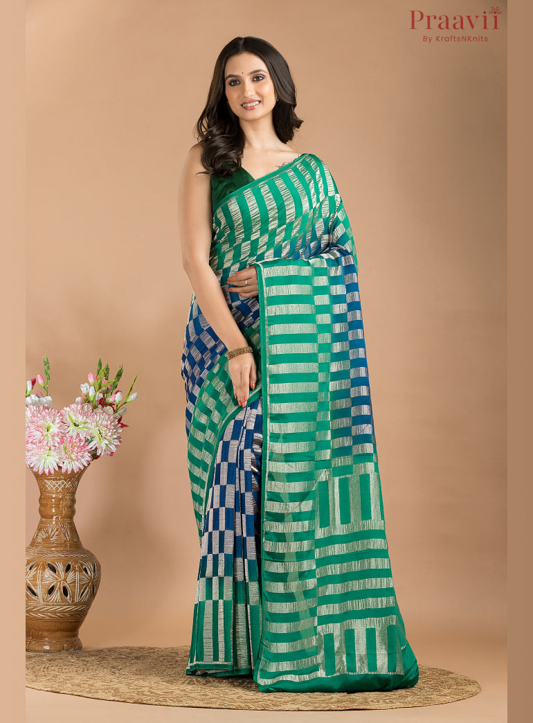 Blue and Green Khaddi Saree