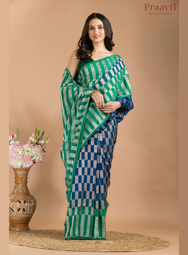 Blue and Green Khaddi Saree